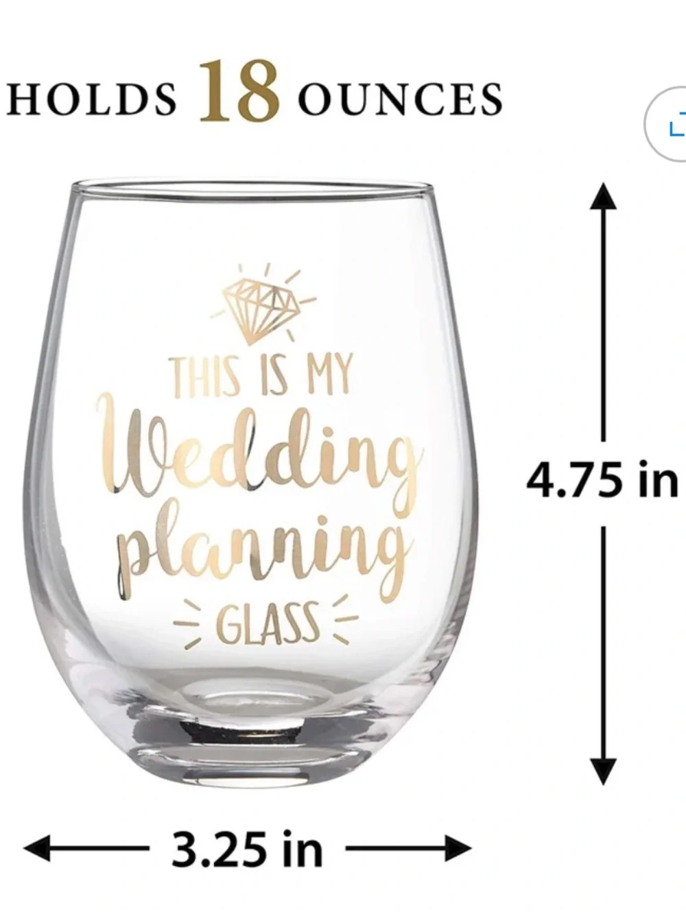 NIB Lillian Rose This is My Wedding Planning Glass, Stemless Wine Glass